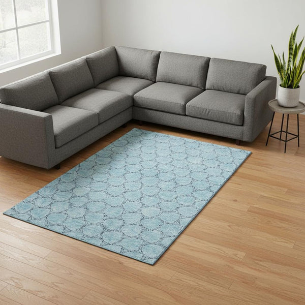 HomeRoots 9' X 12' Sky Blue & Ivory Geometric Area Rug - Washable, Stain-Resistant, UV Protected for High-Traffic Spaces 676085