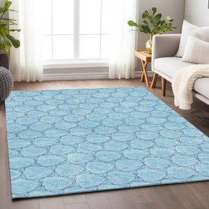HomeRoots 9' X 12' Sky Blue & Ivory Geometric Area Rug - Washable, Stain-Resistant, UV Protected for High-Traffic Spaces 676085
