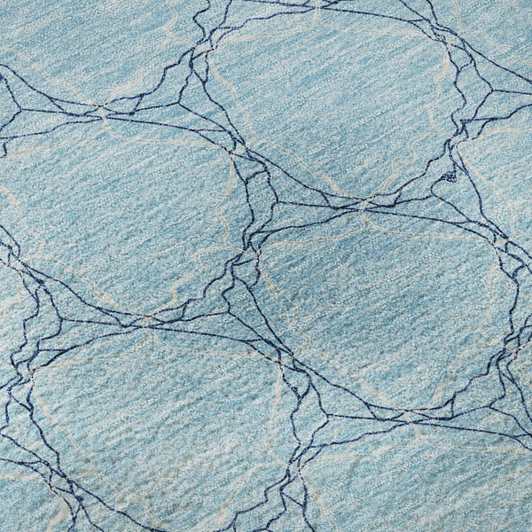 HomeRoots 9' X 12' Sky Blue & Ivory Geometric Area Rug - Washable, Stain-Resistant, UV Protected for High-Traffic Spaces 676085