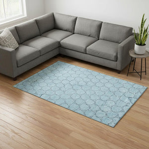 HomeRoots 10' X 14' Sky Blue Geometric Area Rug - Stylish, Washable, UV-Protected for High-Traffic Spaces 676086