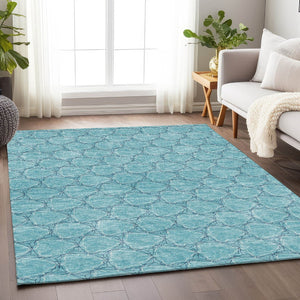 HomeRoots 5' X 8' Teal And Ivory Geometric Area Rug – Stylish, Washable, UV-Protected for High-Traffic Spaces 676088