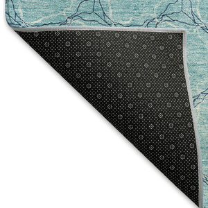 HomeRoots 5' X 8' Teal And Ivory Geometric Area Rug – Stylish, Washable, UV-Protected for High-Traffic Spaces 676088