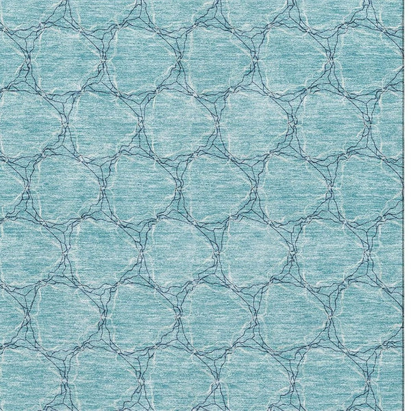 HomeRoots 5' X 8' Teal And Ivory Geometric Area Rug – Stylish, Washable, UV-Protected for High-Traffic Spaces 676088