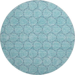 HomeRoots 8' Teal and Ivory Geometric Round Rug – Washable, UV-Protected, Stylish Design for Modern Spaces 676089