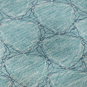 HomeRoots 8' Teal and Ivory Geometric Round Rug – Washable, UV-Protected, Stylish Design for Modern Spaces 676089