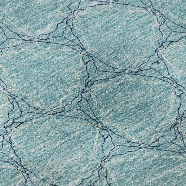 HomeRoots 8' Teal and Ivory Geometric Round Rug – Washable, UV-Protected, Stylish Design for Modern Spaces 676089