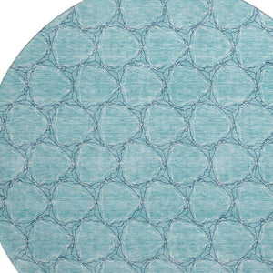 HomeRoots 8' Teal and Ivory Geometric Round Rug – Washable, UV-Protected, Stylish Design for Modern Spaces 676089