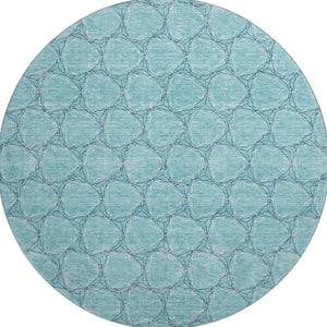 HomeRoots 8' Teal and Ivory Geometric Round Rug – Washable, UV-Protected, Stylish Design for Modern Spaces 676089
