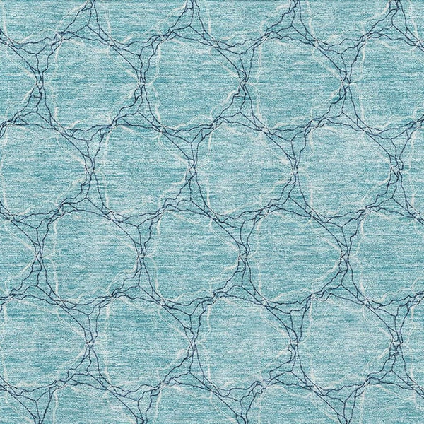 HomeRoots 9' X 12' Teal and Ivory Geometric Area Rug - Durable, Stain-Resistant, UV Protected for Indoor & Outdoor Use 676091