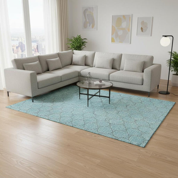 HomeRoots 10' X 14' Teal And Ivory Geometric Area Rug - Durable, Washable, UV-Protected for Busy Homes! 676092