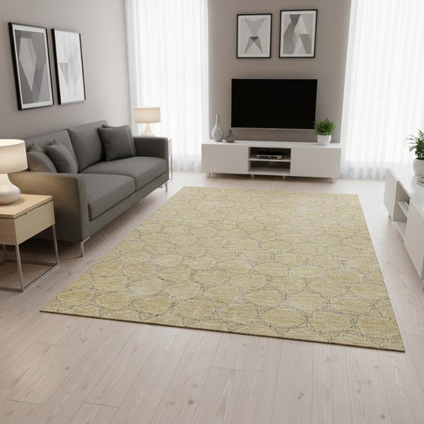 HomeRoots 5' X 8' Stylish Wheat Ivory & Gray Geometric Washable Area Rug with UV Protection for Any Space 676094