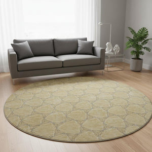 HomeRoots 8' Washable Round Rug in Wheat, Ivory & Gray – UV Protected Geometric Design for Modern Spaces 676095