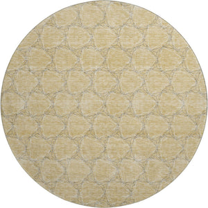 HomeRoots 8' Washable Round Rug in Wheat, Ivory & Gray – UV Protected Geometric Design for Modern Spaces 676095
