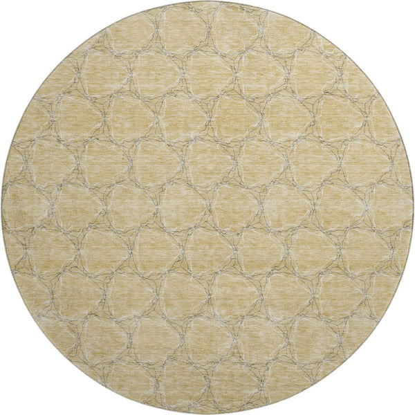 HomeRoots 8' Washable Round Rug in Wheat, Ivory & Gray – UV Protected Geometric Design for Modern Spaces 676095