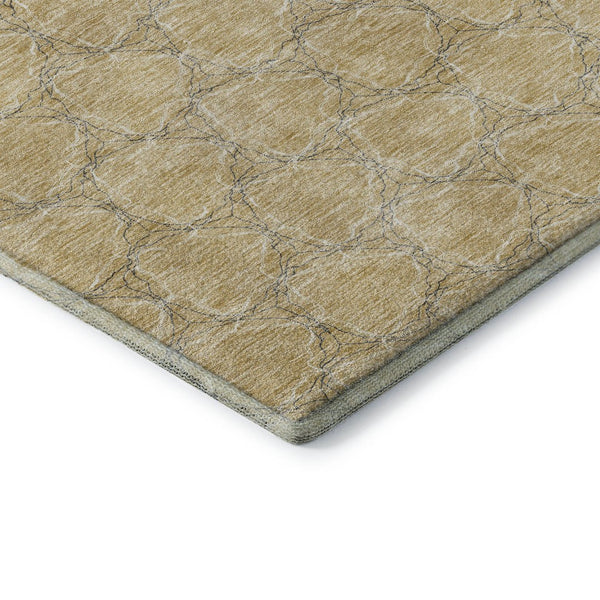 HomeRoots 8' Washable Round Rug in Wheat, Ivory & Gray – UV Protected Geometric Design for Modern Spaces 676095