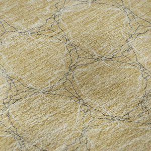 HomeRoots 8' Washable Round Rug in Wheat, Ivory & Gray – UV Protected Geometric Design for Modern Spaces 676095