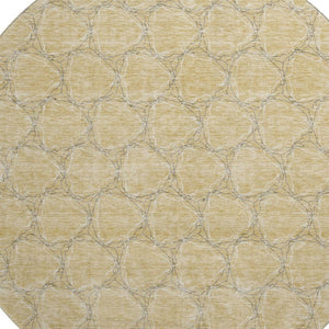 HomeRoots 8' Washable Round Rug in Wheat, Ivory & Gray – UV Protected Geometric Design for Modern Spaces 676095