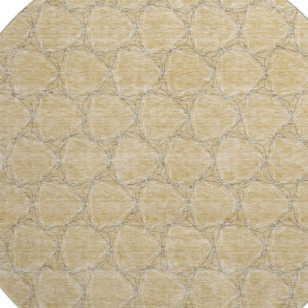 HomeRoots 8' Washable Round Rug in Wheat, Ivory & Gray – UV Protected Geometric Design for Modern Spaces 676095