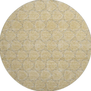 HomeRoots 8' Washable Round Rug in Wheat, Ivory & Gray – UV Protected Geometric Design for Modern Spaces 676095