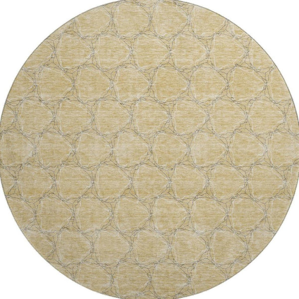 HomeRoots 8' Washable Round Rug in Wheat, Ivory & Gray – UV Protected Geometric Design for Modern Spaces 676095
