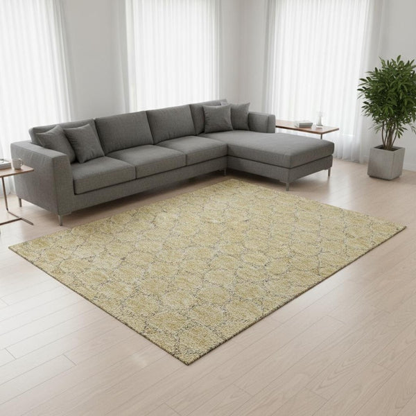 HomeRoots 8' X 10' Modern Wheat Ivory & Gray Geometric Area Rug - Washable, UV-Protected, Stylish & Durable 676096