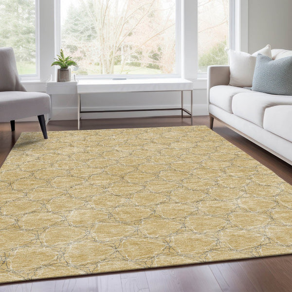 HomeRoots 8' X 10' Modern Wheat Ivory & Gray Geometric Area Rug - Washable, UV-Protected, Stylish & Durable 676096