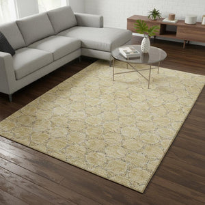 HomeRoots 9' X 12' Modern Wheat Ivory Gray Geometric Washable Area Rug with UV Protection for High-Traffic Spaces 676097