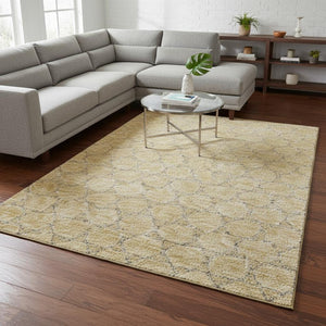 HomeRoots 10' X 14' Washable Wheat Ivory & Gray Geometric Area Rug with UV Protection for Modern Spaces 676098