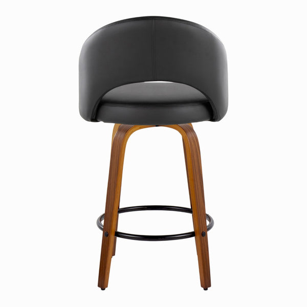 English Elm Fixed-height Swivel Counterstools Faux Leather Padded Seat Chrome Footrest Set of 2 Black B202S01844