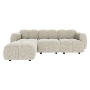 English Elm Beige Boucle L-shaped Sectional with Sculptural Cushion Blocks and Movable Ottoman Beige N758T404142A