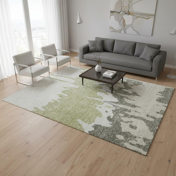 HomeRoots 5' X 8' Artichoke Green Abstract Area Rug - Stylish, Washable, UV Protected, Ideal for High Traffic Homes 676100