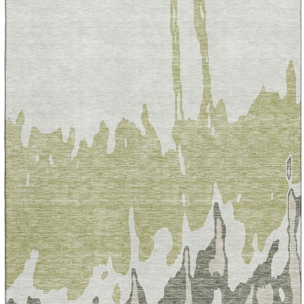 HomeRoots 5' X 8' Artichoke Green Abstract Area Rug - Stylish, Washable, UV Protected, Ideal for High Traffic Homes 676100