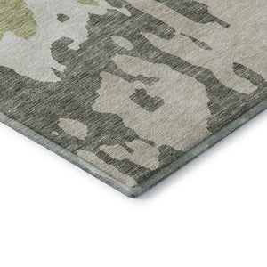 HomeRoots 8' Modern Artichoke Green Beige Ivory Abstract Washable Round Rug with UV Protection & Durability 676101