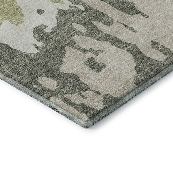 HomeRoots 8' Modern Artichoke Green Beige Ivory Abstract Washable Round Rug with UV Protection & Durability 676101