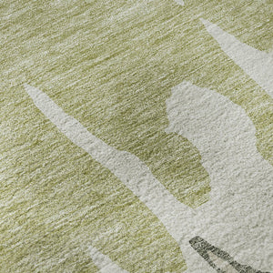 HomeRoots 8' Modern Artichoke Green Beige Ivory Abstract Washable Round Rug with UV Protection & Durability 676101