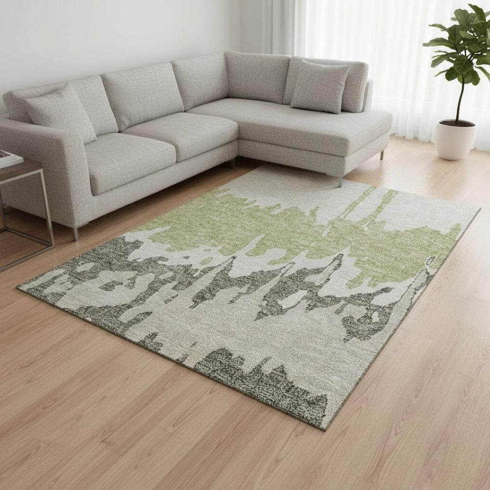 HomeRoots 8' X 10' Artichoke Green Abstract Washable Area Rug - Durable, Stylish & UV Protected for High-Traffic Areas 676102