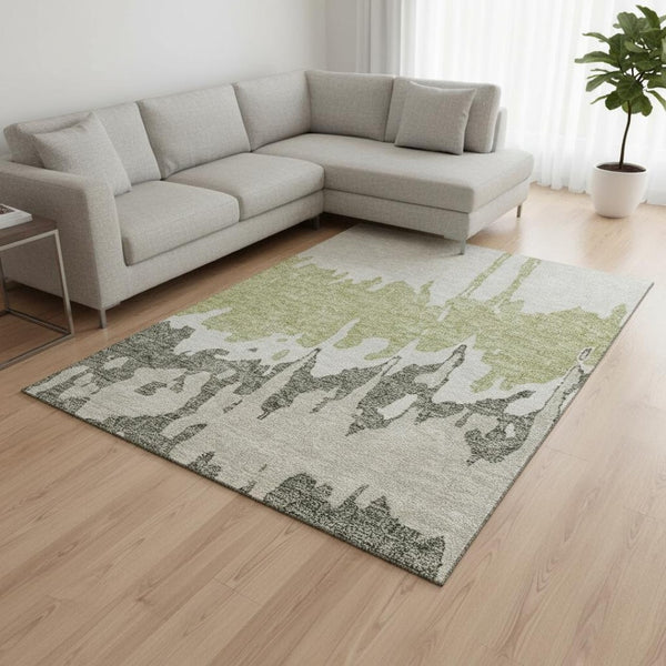 HomeRoots 8' X 10' Artichoke Green Abstract Washable Area Rug - Durable, Stylish & UV Protected for High-Traffic Areas 676102