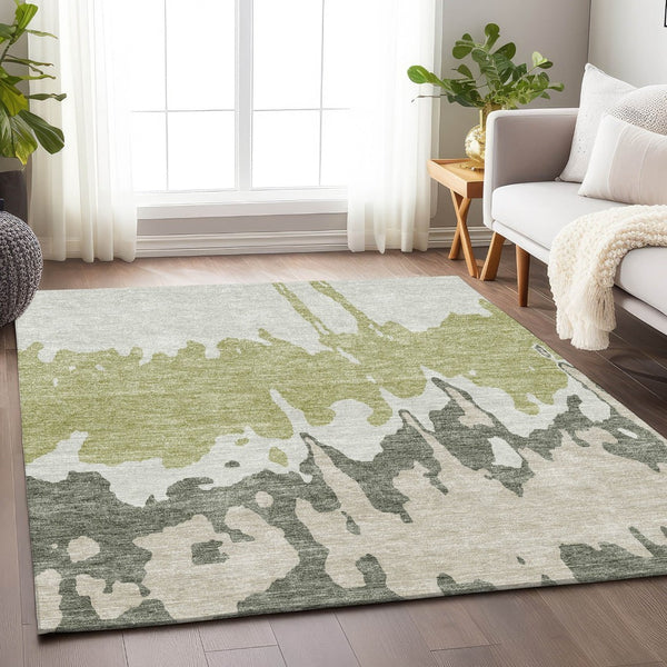 HomeRoots 8' X 10' Artichoke Green Abstract Washable Area Rug - Durable, Stylish & UV Protected for High-Traffic Areas 676102