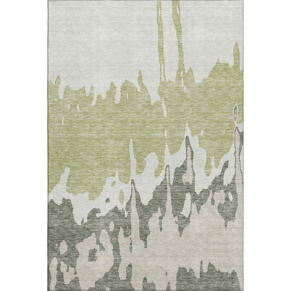 HomeRoots 8' X 10' Artichoke Green Abstract Washable Area Rug - Durable, Stylish & UV Protected for High-Traffic Areas 676102
