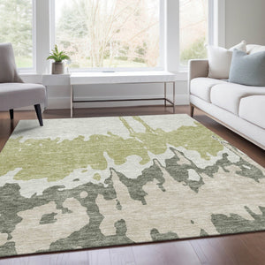 HomeRoots 8' X 10' Artichoke Green Abstract Washable Area Rug - Durable, Stylish & UV Protected for High-Traffic Areas 676102