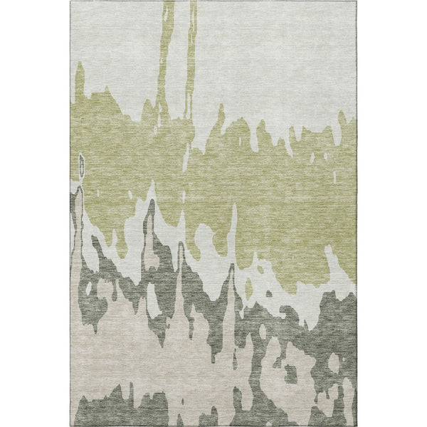 HomeRoots 8' X 10' Artichoke Green Abstract Washable Area Rug - Durable, Stylish & UV Protected for High-Traffic Areas 676102
