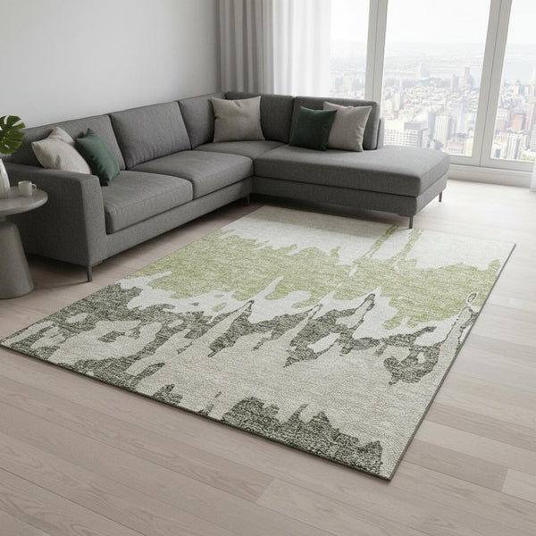 HomeRoots 9' X 12' Artichoke Green Abstract Area Rug - Durable, Stain-Resistant, Washable with UV Protection 676103
