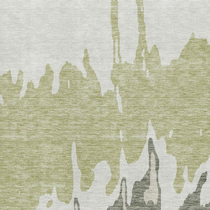 HomeRoots 10' Abstract Artichoke Green Beige Ivory Washable Area Rug with UV Protection for Modern Spaces 676104