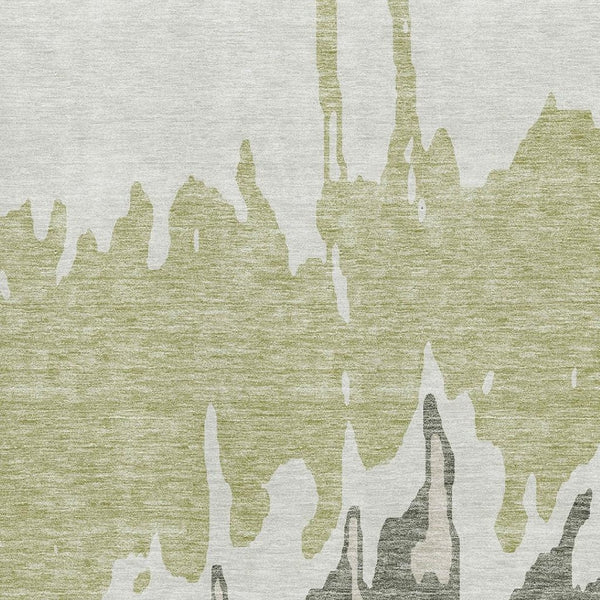 HomeRoots 10' Abstract Artichoke Green Beige Ivory Washable Area Rug with UV Protection for Modern Spaces 676104