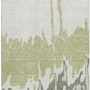 HomeRoots 10' Abstract Artichoke Green Beige Ivory Washable Area Rug with UV Protection for Modern Spaces 676104