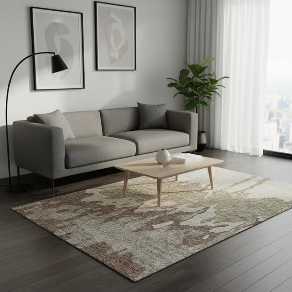 HomeRoots 5' X 8' Stylish Beige and Brown Abstract Washable Area Rug with UV Protection for Modern Homes 676106