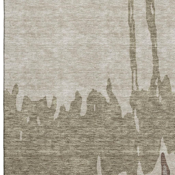 HomeRoots 5' X 8' Stylish Beige and Brown Abstract Washable Area Rug with UV Protection for Modern Homes 676106