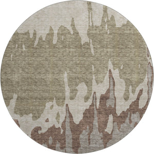HomeRoots 8' Beige Taupe & Brown Abstract Washable Round Rug - Durable, Stain-Resistant, UV Protected Design! 676107