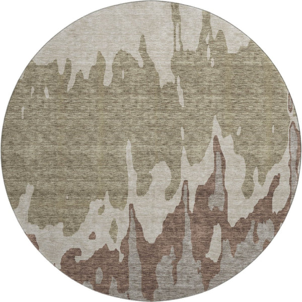 HomeRoots 8' Beige Taupe & Brown Abstract Washable Round Rug - Durable, Stain-Resistant, UV Protected Design! 676107