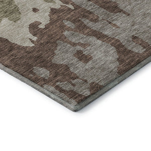 HomeRoots 8' Beige Taupe & Brown Abstract Washable Round Rug - Durable, Stain-Resistant, UV Protected Design! 676107